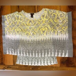 Multiples Beautiful Top in Fun Yellow, White and Gray Print, Size Medium